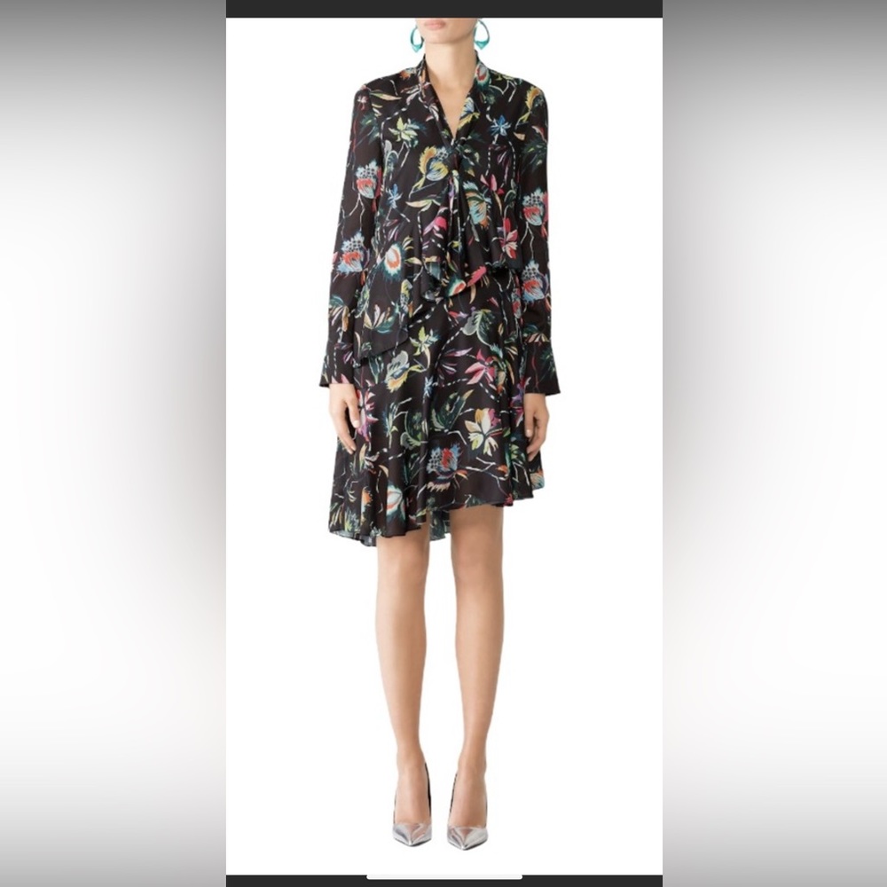 Jason Wu long sleeve ruffle Floral Dress, Size 10 Medium